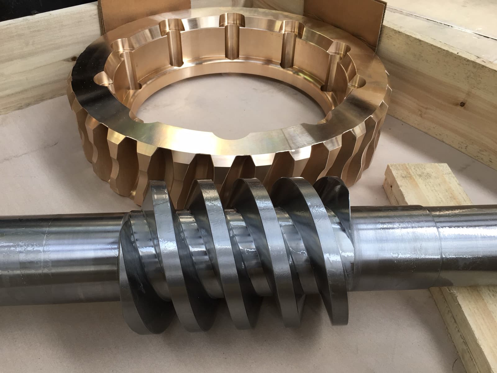 Roue en bronze et vis sans fin taillées par Segor